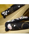 Geta 24 cm – Bride noire imprimés Sakura. Sandales japonaises yukata