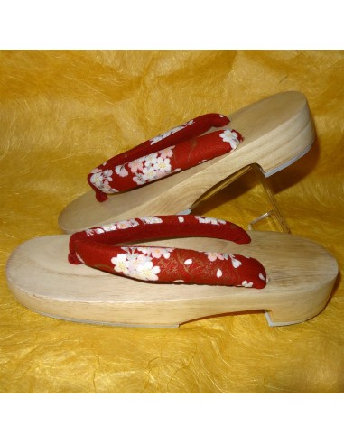 Geta 24 cm - Red bridle with Sakura prints. Japanese flip flop for Yukata