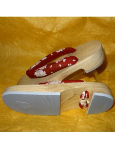 Geta 24 cm - Red bridle with Sakura prints. Japanese flip flop for Yukata 2