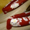 Geta 24 cm - Red bridle with Sakura prints. Japanese flip flop for Yukata