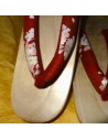 Geta 24 cm - Red bridle with Sakura prints. Japanese flip flop for Yukata