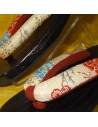 Geta 24 cm - Cream bridle with floral prints. Japanese flip flop for Yukata