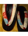 Geta 24 cm – Bride crème imprimés floraux. Sandales japonaises yukata