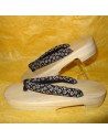 Geta 24 cm - Black bridle with Sakura prints. Japanese flip flop for Yukata