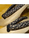 Geta 24 cm - Black bridle with Sakura prints. Japanese flip flop for Yukata