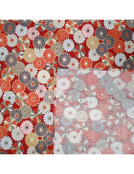 Carré de tissu 52 x 52 rouge orangé - Chrysanthèmes. Tissus japonais furoshiki. Carré de tissu 52 x 52 rouge orangé - Chrysanthèmes. Tissus japonais furoshiki.
