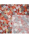 Carré de tissu 52 x 52 rouge orangé - Chrysanthèmes. Tissus japonais furoshiki.