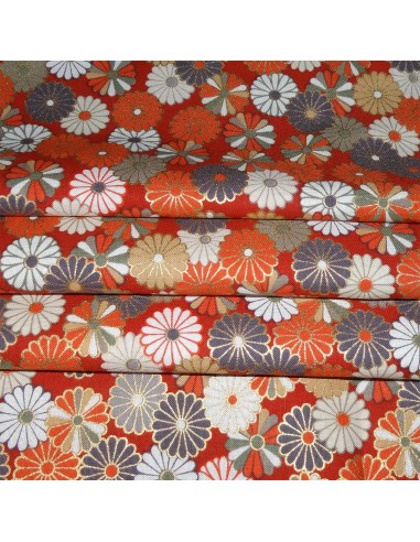Japanese cloth 52x52 Orange-red - Chrysanthemums. Furoshiki Japanese cloth.