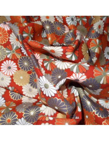 Japanese cloth 52x52 Orange-red - Chrysanthemums. Furoshiki Japanese cloth.