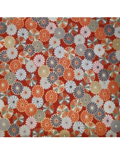 Carré de tissu 52 x 52 rouge orangé - Chrysanthèmes. Tissus japonais furoshiki. 2