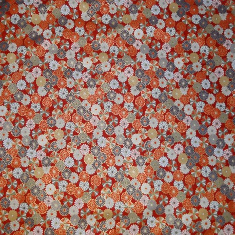 Japanese cloth 52x52 Orange-red - Chrysanthemums. Furoshiki Japanese cloth.