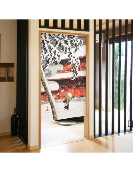 Noren en polyester - Scène hivernale. Rideaux japonais de séparation. Noren en polyester - Scène hivernale. Rideaux japonais de séparation.