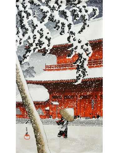 Polyester Noren - Winter scenery. Japanese divider curtains.