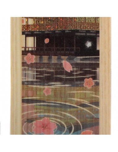 Signet marque-pages en bois de Hinoki - Kingakuji et Sakura