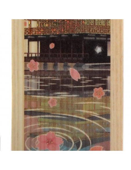 Hinoki Wooden Bookmark - Kingakuji and Sakura