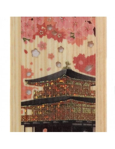 Hinoki Wooden Bookmark - Kingakuji and Sakura