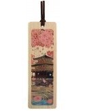 Hinoki Wooden Bookmark - Kingakuji and Sakura