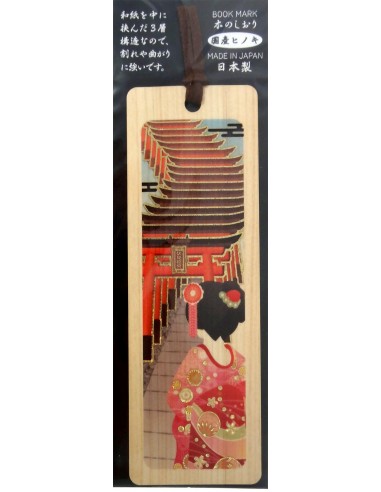 Hinoki Wooden Bookmark - Geisha at the Fushimi Inari
