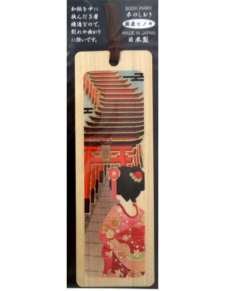 Hinoki Wooden Bookmark - Geisha at the Fushimi Inari