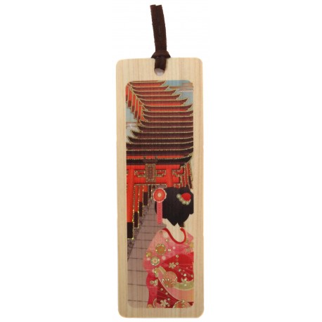 Hinoki Wooden Bookmark - Geisha at the Fushimi Inari