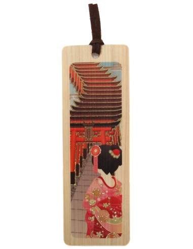 Hinoki Wooden Bookmark - Geisha at the Fushimi Inari