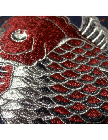 Embroidered flat cap - Koi Sakura - Navy blue