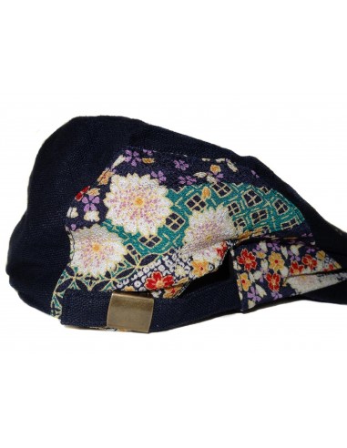 Embroidered flat cap - Koi Sakura - Navy blue