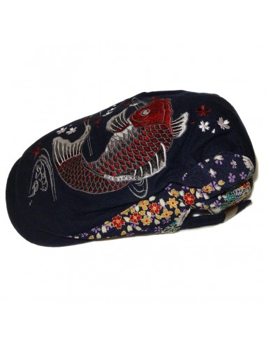 Casquette plate brodée  - Koi Sakura - Bleu marine