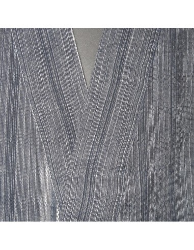 Jinbei Tunique vêtement japonaise d'été -  bleu grisé - Taille LL - Coton et Lin