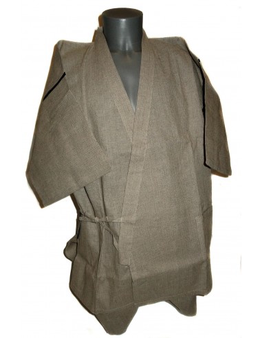 Jinbei Tunique vêtement japonaise d'été - beige verdâtre - Taille LL - Coton et Lin