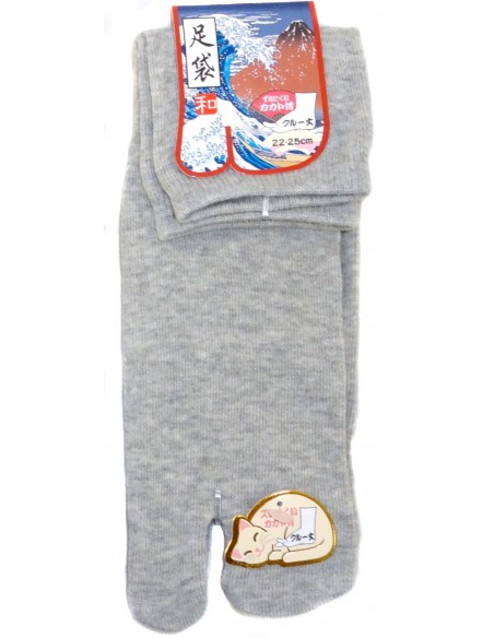 Chaussettes japonaises Tabi mi-mollet grises - Du 35 au 39. Chaussettes à orteils séparés.