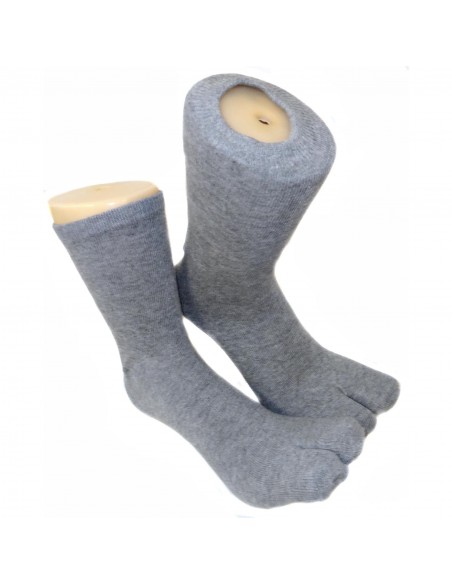 Chaussettes japonaises Tabi mi-mollet grises - Du 39 au 43. Chaussettes à orteils séparés.