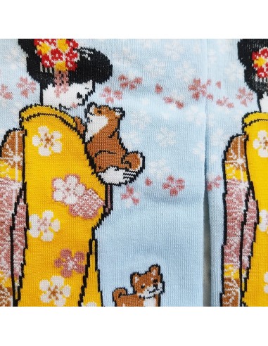 Boutique et achat de chaussettes japonaises tabi type sneaker (bord du talon), motifs de Maiko et chiot Shiba