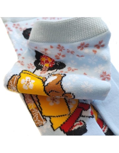 Boutique et achat de chaussettes japonaises tabi type sneaker (bord du talon), motifs de Maiko et chiot Shiba