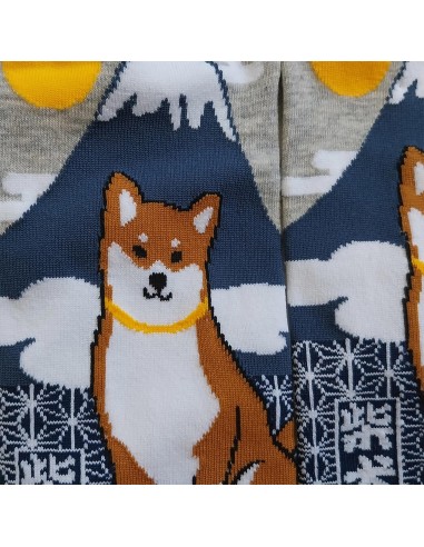 Boutique de chaussettes japonaises tabi type sneaker (bord du talon), motifs de Mont Fuji et chien Shiba.