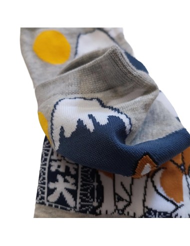 Boutique de chaussettes japonaises tabi type sneaker (bord du talon), motifs de Mont Fuji et chien Shiba.